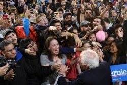 Democratic presidential candidate Sen. Bernie Sanders, I-Vt., greets the audience after speaking at a campaign rally in Springfield, Va., Feb. 29, 2020.