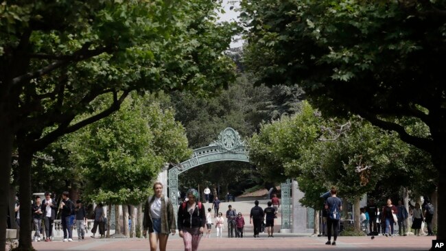 People walk on the University of California - Berkeley, campus.