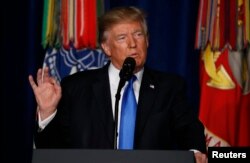 U.S. President Donald Trump announces his strategy for the war in Afghanistan during an address to the nation from Fort Myer, Virginia, Aug. 21, 2017.