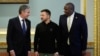 U.S. Secretary of State Antony Blinken, left, and Britain's Foreign Secretary David Lammy, right, pose for a photo with Ukraine’s President Volodymyr Zelenskyy at the Mariinsky Palace in Kyiv, Ukraine, Sept. 11, 2024. 