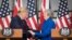 Britain's Prime Minister Theresa May and U.S. President Donald Trump attend a joint news conference at the Foreign & Commonwealth Office, in London, Britain June 4, 2019. Stefan Rousseau/Pool via REUTERS