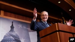 El líder de la minoría demócrata en el Senado, Chuck Schumer, habla durante una conferencia de prensa en el Capitolio en Washington el 5 de febrero de 2020.