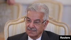 FILE - Pakistani Foreign Minister Khawaja Asif attends a meeting in Moscow, Russia Feb. 20, 2018. 