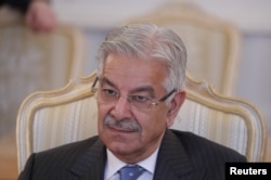 FILE - Pakistani Foreign Minister Khawaja Asif attends a meeting in Moscow, Russia, Feb. 20, 2018.