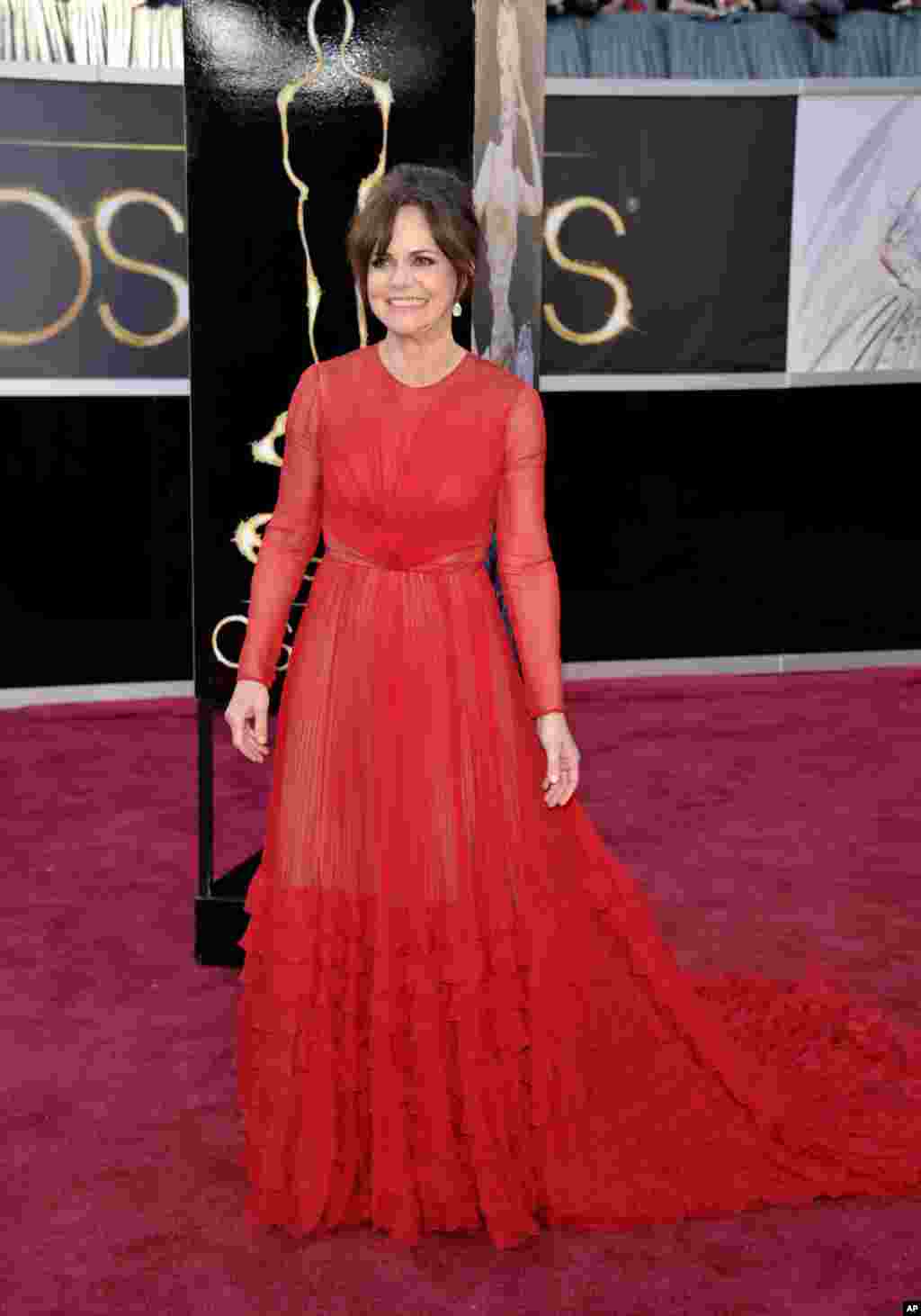 Actress Sally Field arrives at the 85th Academy Awards at the Dolby Theatre, Feb. 24, 2013, in Los Angeles.