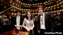 Crystal winner Sean Chen (left) silver medalist Beatrice Rana (center) and winner Vadym Kholodenko (right) in the 14th Van Cliburn International Piano Competition in Fort Worth, Texas, on June 9, 2013. (Ralph Lauer/ The Cliburn)