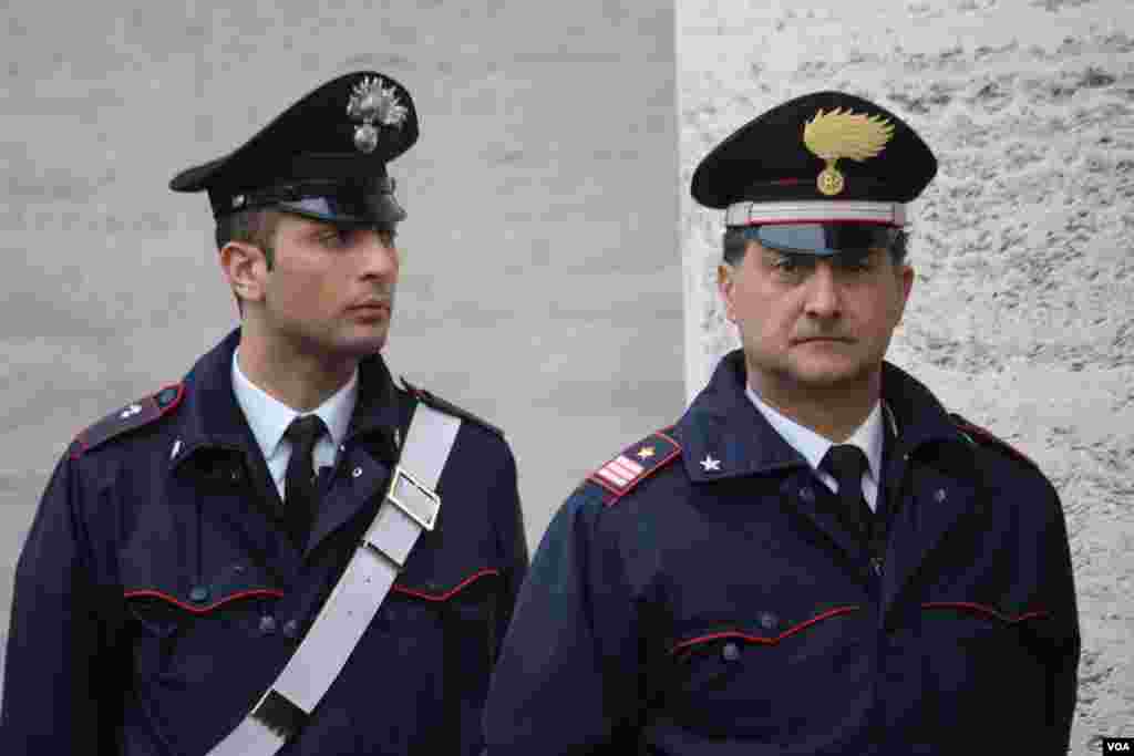 Security on patrol near St. Peter's Basillica at the Vatican, March 8, 2013.