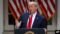 President Donald Trump speaks in the Rose Garden of the White House, May 29, 2020, in Washington.