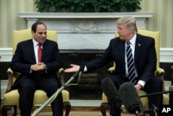 President Donald Trump meets with Egyptian President Abdel Fattah al-Sissi in the Oval Office of the White House in Washington, April, 3, 2017.