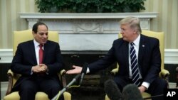 President Donald Trump meets with Egyptian President Abdel Fattah al-Sisi in the Oval Office of the White House in Washington, April, 3, 2017.
