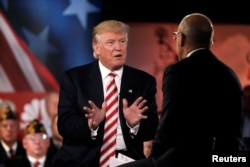 Republican presidential nominee Donald Trump speaks to Matt Lauer during the Commander in Chief Forum in Manhattan, New York, Sept. 7, 2016.