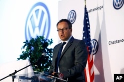 VW executive Hinrich Woebcken announces that the new 5-seat Atlas SUV will be built at Volkswagen Chattanooga on Monday, March 19, 2018 in Chattanooga, Tennessee.