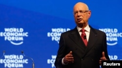 Klaus Schwab, World Economic Forum (WEF) Executive Chairman and founder speaks during the Crystal Awards ceremony of the annual meeting of the Forum in Davos, Switzerland, Jan. 16, 2017. 