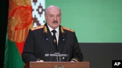 (FILE) Belarus President Alexander Lukashenko speaks in Minsk, Belarus.