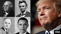 George Washington, Abraham Lincoln, Harry Truman, Barack Obama and Donald Trump