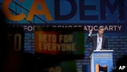 Democratic presidential candidate and former Texas Congressman Beto O'Rourke speaks during the 2019 California Democratic Party State Organizing Convention in San Francisco, June 1, 2019.