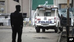 A police vehicle is parked along a road in Nigeria's commercial capital Lagos.(file photo)