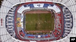 Mexico's Azteca Stadium is seen from above in Mexico City, Nov. 13, 2018. The NFL has moved the Los Angeles Rams' Monday night showdown with the Kansas City Chiefs from Mexico City to Los Angeles due to the poor condition of the field at Azteca Stadium.