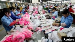 Employees work on an assembly line at a shoe factory in Tan Lap village, outside Hanoi February 22, 2013. Vietnam has approved a broad plan to boost its economy to 2020, focusing on restructuring public investment, banks and state-owned enterprises while