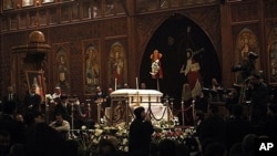 Egyptian senior clerics pay final respects to Pope Shenouda III, Cairo, Egypt, March 20, 2012.