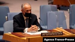 Permanent Representative of Afghanistan to the United Nations Ghulam Isaczai waits to speak during a UN Security Council meeting on Afghanistan on Aug. 16, 2021, at the United Nations in New York.