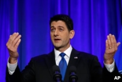 House Speaker Paul Ryan of Wisconsin speaks during a news conference in Janesville, Wis., Nov. 9, 2016.