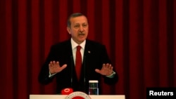 Turkey Prime Minister Tayyip Erdogan speaks during a conference in Ankara, Turkey, June 18, 2013.