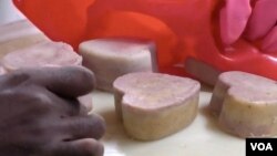 Cameroonian chemist Martial Gervais Oden-Bella now has a successful business making soap products out of recycled cooking oil. (VOA) 