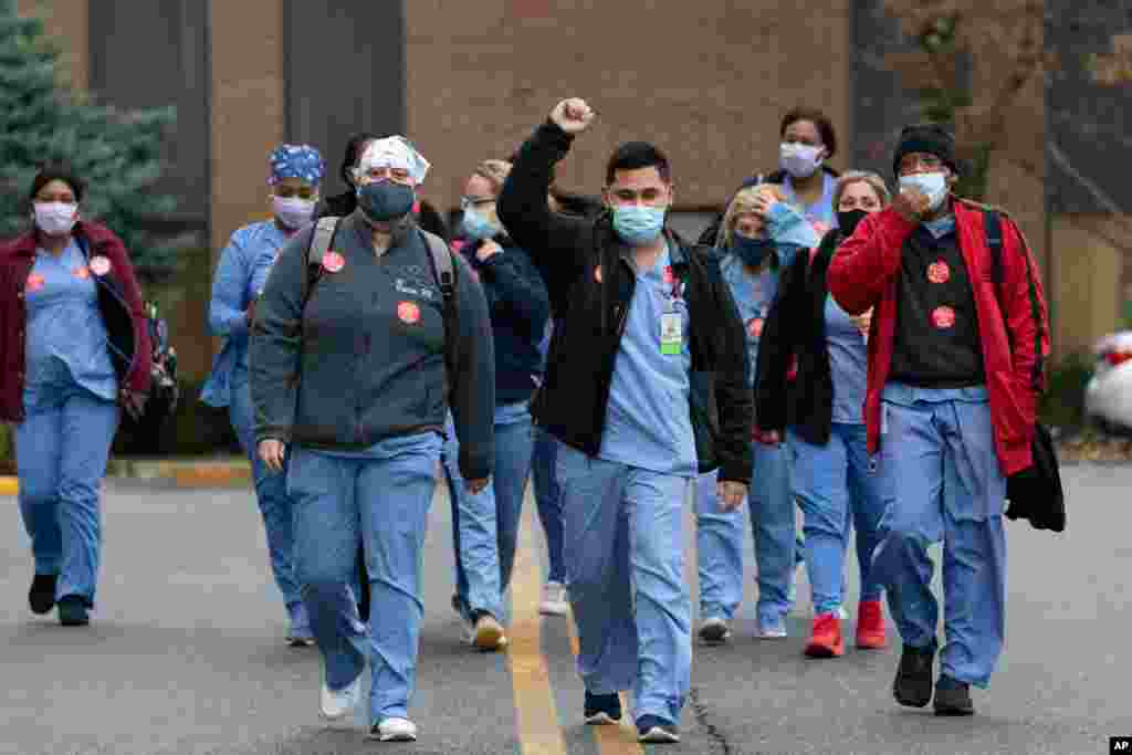 미국 뉴욕주 뉴로셸의 몬테피오레 뉴로셸 병원 간호사들이 신종 코로나바이러스 사태 중 인력 부족에 항의하며 파업을 벌였다.