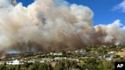 FILE - This photo taken by Pacific Palisades resident Darrin Hurwitz shows the Palisades fire as it approaches homes in Los Angeles, Jan. 7, 2025.