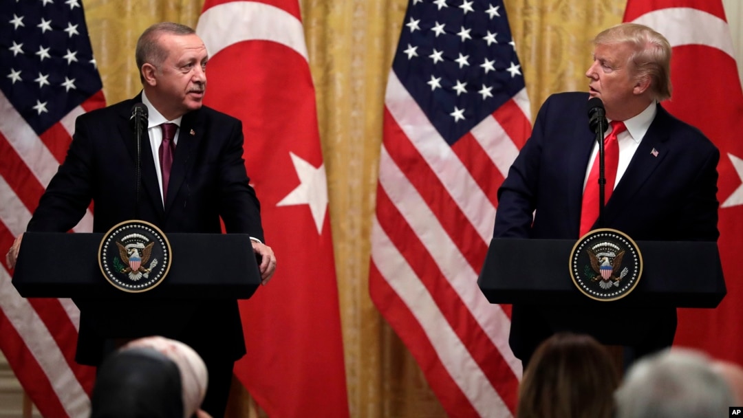 Erdoğan ile Trump'ın 13 Kasım 2019'da Washington'daki görüşmesi sonrası Beyaz Saray'da düzenlenen ortak basın toplantısı (ARŞİV).