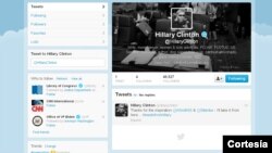 Hillary Clinton envía su primer tuit @hillaryclinton. [Foto: Cortesía Twitter].