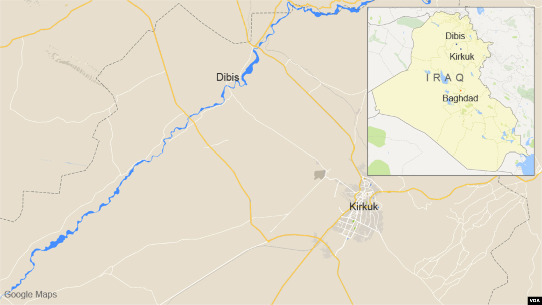 Peta wilayah Kirkuk dan Dibis, Irak.