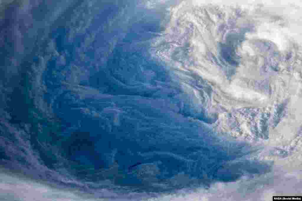 Eye of Super Typhoon Trami is seen from the International Space Station as it moves in the direction of Japan, Sept. 25, 2018.