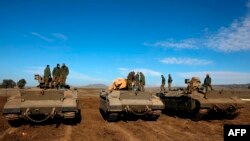 Israeli troops are pictured in the Israeli-annexed Golan Heights on the border with Syria on Dec. 23, 2019.