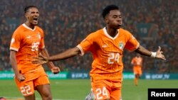 Ivory Coast's Simon Adingra celebrates scoring a goal against Mali in the quarterfinals of the 2023 Africa Cup of Nations, Stade de la Paix, Bouake, Ivory Coast, February 3, 2024.