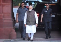 FILE - Indian Prime Minister Narendra Modi arrives at first session of parliament in New Delhi, India, June 17, 2019..