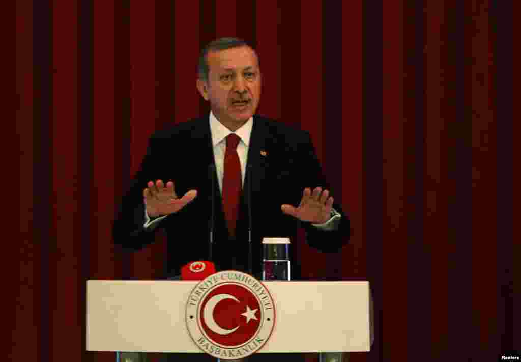 Turkey Prime Minister Tayyip Erdogan speaks during a conference in Ankara, Turkey, June 18, 2013.