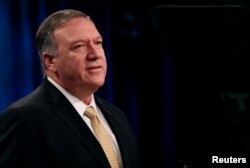 U.S. Secretary of State Mike Pompeo delivers a statement on the Trump administration's position on Israeli settlements in the occupied West Bank during a news briefing at the State Department in Washington, Nov. 18, 2019.