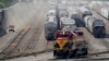 A Canadian Pacific Kansas City rail yard is seen on Aug. 21, 2024, in Kansas City, Missouri. 