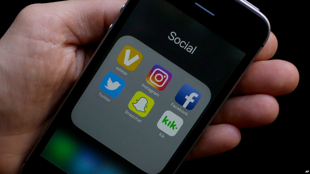 The social media app icons on a smartphone held by an Associated Press reporter in San Francisco, June 16, 2017.