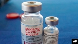 На фото: ампули з вакцинами Pfizer, та Moderna