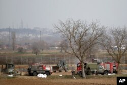 Greek army reinforces the border line at the Greek-Turkish border in the village of Kastanies, Evros region, March 9, 2020.