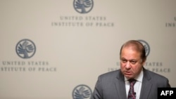 Pakistani Prime Minister Nawaz Sharif speaks at the U.S. Institute of Peace in Washington, D.C., October 22, 2013.