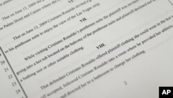 A court document lays out allegations against Cristiano Ronaldo, Oct. 1, 2018, in Las Vegas.