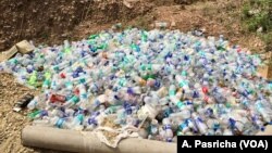 Plastic bottles are dumped on the wayside in the northern state of Himachal Pradesh, India. The menace of plastic pollution has spread to the countryside and remote hills. 