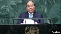 Thủ tướng Việt Nam Nguyễn Xuân Phúc phát biểu phiên họp thường niên thứ 73 của Đại hội đồng Liên Hợp Quốc ở New York hôm 27/9.