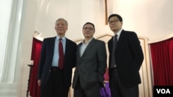 三位香港佔領中環爭取普選運動倡議者，朱耀明牧師(左起)、香港大學學者戴耀廷、香港中文大學學者陳健民.