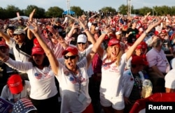 Supporters react during a campaign rally with U.S. President Donald Trump in Panama City, Fla., May 8, 2019.