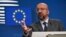 FILE — European Council President Charles Michel addresses a press conference after an extraordinary European Council focused on the war in the Middle East between Israel and Hamas militia, Oct 17, 2023.
